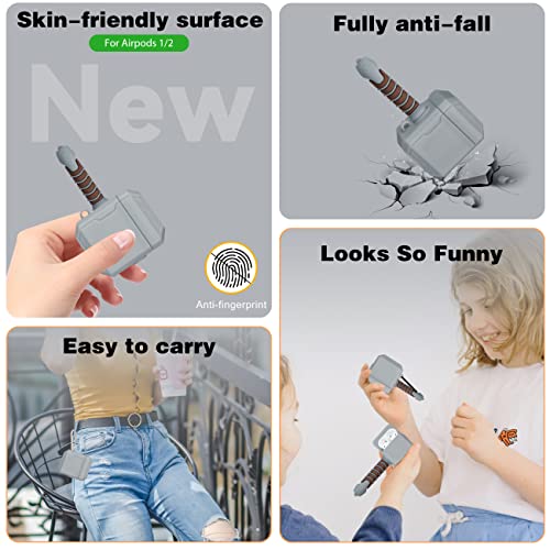 Joysolar For Airpod 1&2 Case Cute Cartoon 3D Soft Silicone Air Pods Funny Cover Kawaii Fun Cool Keychain Unique Design Shell Fashion Stylish Girls Kids Teens Women Cases For Airpods 1/2(Grayhammer) #TOP5