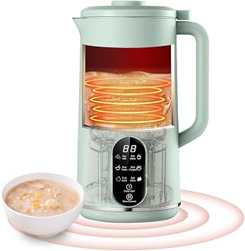 MACOLAUDER Soy Milk Maker, Heat 650ml/Cold 800ml, Soy Milk, Baby Food, Juice, Hot Water, Porridge, Cleaning, Mixer, Juicer, Electric Soy Milk Machine, Fully Automatic Blender, For 2-3 People, 304