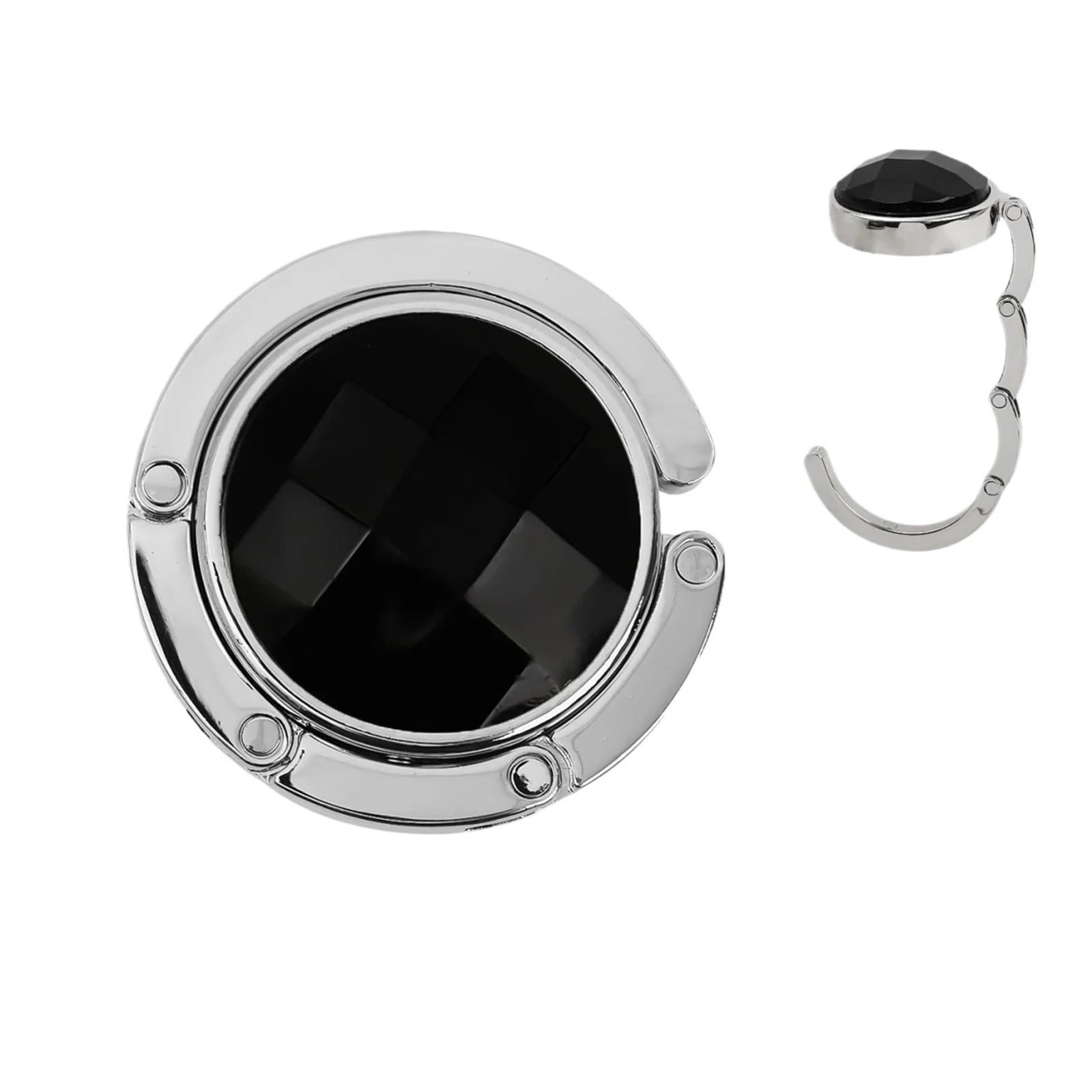 LCKKJHG 5/2Pcs Portable Folding Bag Hook Hanger Purse Handbag Holders Office Table Edge Hooks Travel Round Crystal(Black,2PCS)