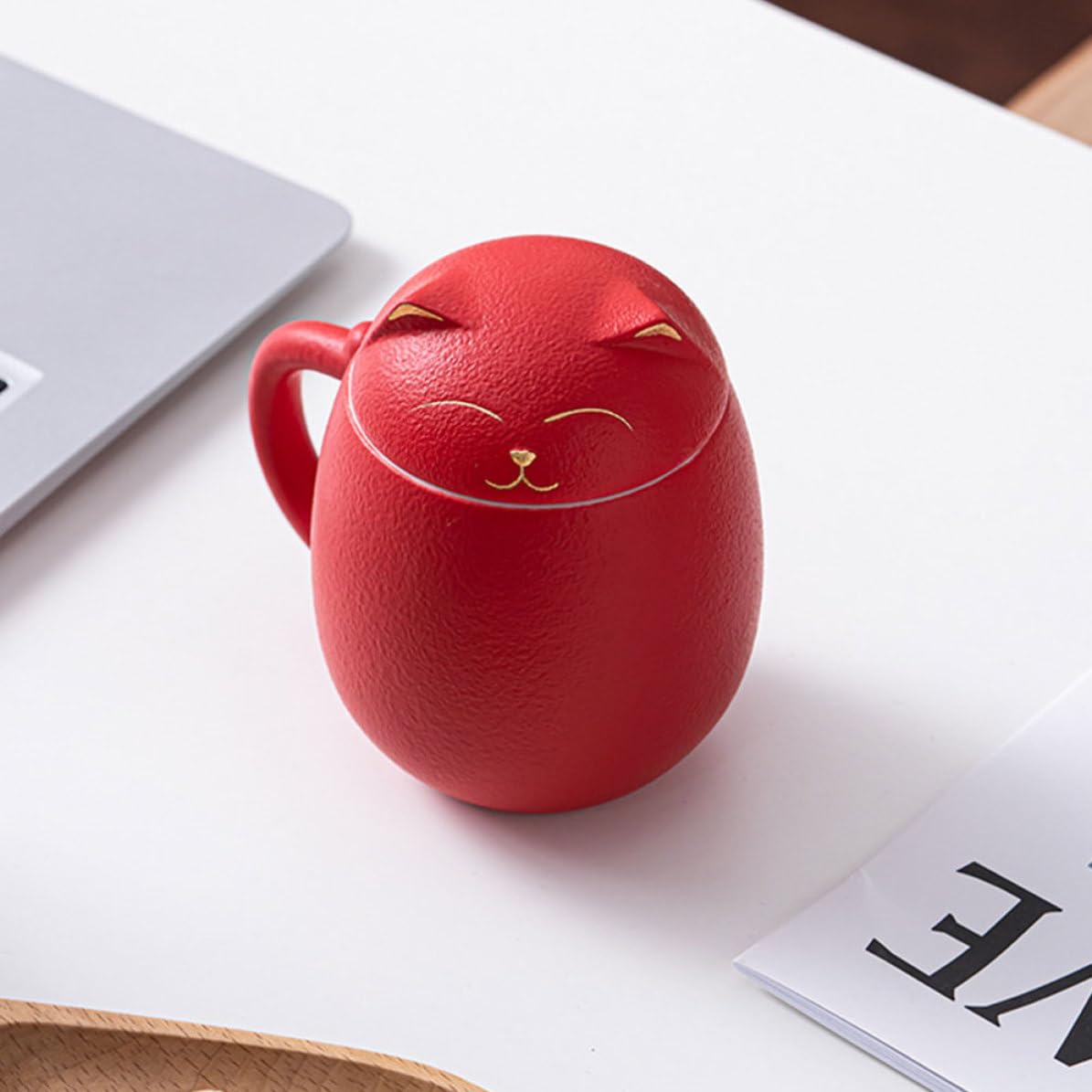 Mug en Céramique 400ml avec Couvercle et Filtre Infuseur, Tasse à Thé et Lait pour Bureau et Boutique de Desserts