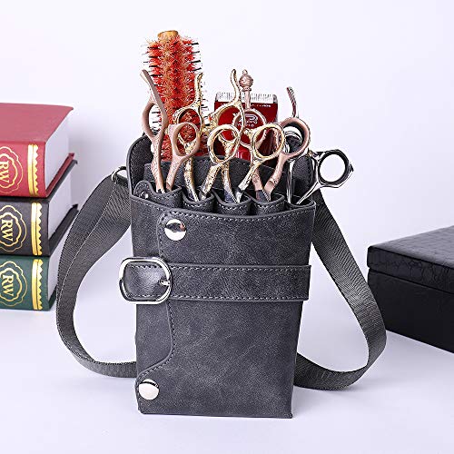 Foto von Salon Haar Schere Bag Schere Taille Pack Barber Professionelle Friseur Tasche Ledertasche Scherentasche Gürteltasche für Scheren Kämme Friseurwerkzeuge (Grau)