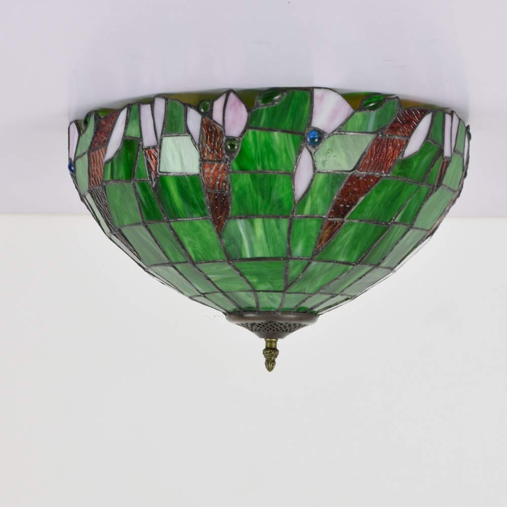 Oświetlenie Sufitowe Witrażowe 40 Cm, Lampa Sufitowa W Stylu Tiffany, Pastoralna, Zielona, Szklana Oprawa, Lampy Sufitowe I Latarnie Do Sypialni, Korytarza, Bal
