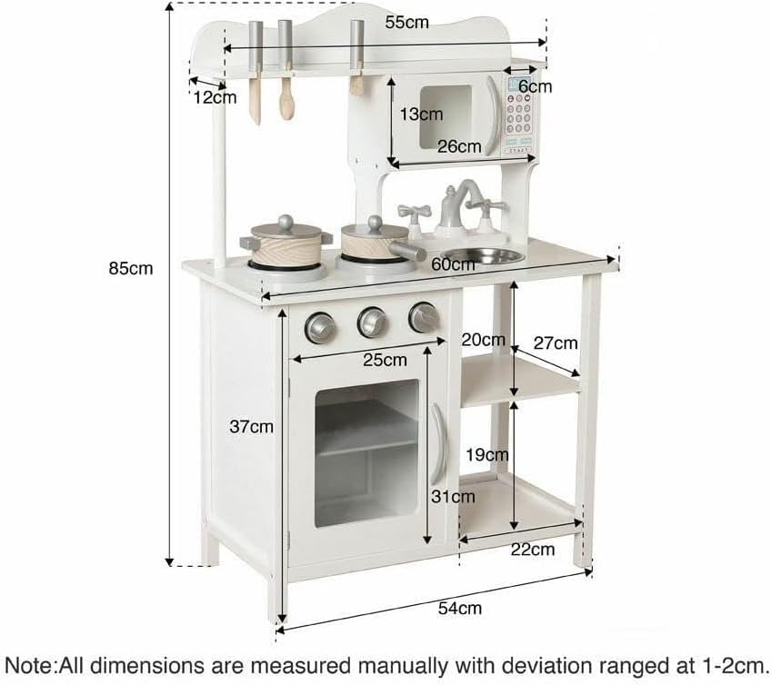 Miniatura 5 de Juego de cocina de juguete de madera para niños, juego de cocina de chef con fregadero, horno y microondas, utensilios y almacenamiento, juguete