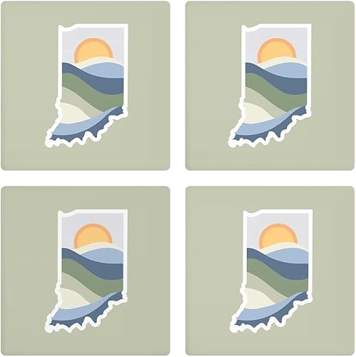 Joyride Home Decor de Indiana Dunes, 4 posavasos de cerámica, 4 posavasos cuadrados de 4 pulgadas, juego de 4, parte trasera de corcho