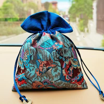 Only My Live Home Patchwork Large Drawstring Jewelry Pouches Packaging Bags, Chinese Silk Brocade Pouch, Long Necklace Bracelets Storage bags (blue (2 Pcs, W 5.92 x H 7.5 inch about)