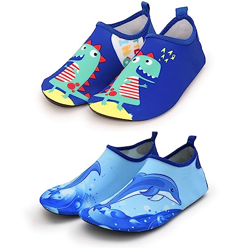 NEMOGLOBAL Water Shoes for Girls Boys Toddler Non-Slip Quick Dry Aqua Shoes for Beach Outdoor Sports 2 Pairs, Blue, 12.5-13.5 Little Kid