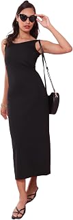 Tokyo Talkies Women's Scoop Neck Sleeveless Bodycon Midi Dress | Elegant & Trendy | Perfect for Parties, Special Occasions