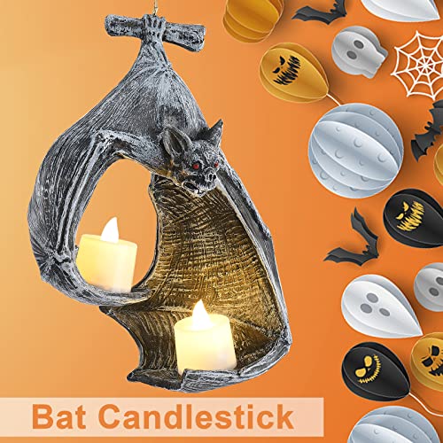 Bat Wall Candle Holder Halloween Decor Rustic Resin Bat Wall Hanging Tealight Holder Gothic Bat Wall Sconce Candlestick with Candles Bat Wall Hanging Sculpture for Halloween Home Party Decor (1Pcs)