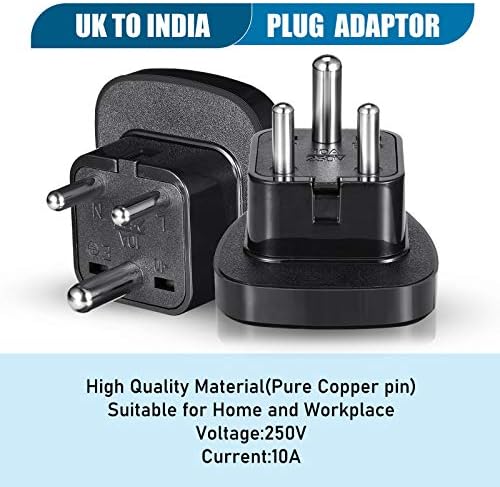 4 Pieces UK to India Travel Adapter Black 3 Pin Prong Travel Plugs Adapter Type D Adapter for India, Sri Lanka, Nepal, Niger, Lebanon, Ghana, Myanmar, Senegal and More