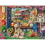 White Mountain 500 Piece Jigsaw Puzzle Farm Spring Flower Dog Puzzles with Large Pieces Gift for Adults 18'x24' - Garden Shed