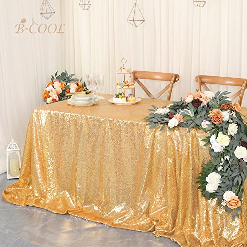 Image of B-COOL Gold Sequin Tablecloth Seamless 90x132inch Rectangle Sequence Table Overlays Birthday Cake Party Christmas Decorations Vintage Wedding Table Cloth
