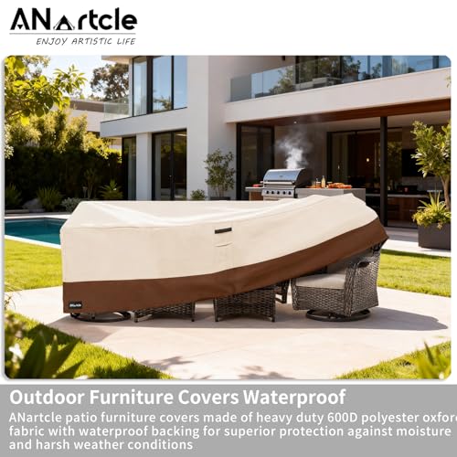 Image of ANartcle Patio Furniture Covers 88L x 62W x 28H inch,600D Waterproof Heavy Duty Outdoor Furniture Covers,Outdoor Wicker Furniture Set with Swivel Patio Chairs General Purpose Furniture Cover,Beige