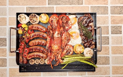 Uniflasy Nonstick Griddle for Gas Grill, Cast Iron Griddle for Outdoor Gas & Charcoal Grills, 25" x16" Nonstick Coating FlatTop Insert Cooking Pan for Weber Charbroil Camp Chef Grill