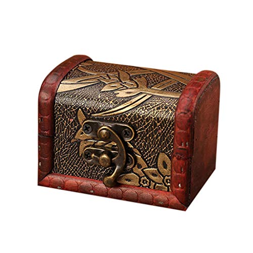 DIPOLA Schmuckschatulle Vintage Holz Handmade Box mit Mini Metallschloss Lagerung Schmuck Perle (Braun) Alte Alte Dekorative Holzkiste Kleine Box Pralinenschachtel