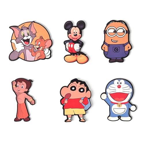 Image of GKD Wooden Fridge Magnet Set - Pack of 6 | Cartoon Fridge Magnets - Fun Refrigerator Magnets Featuring Popular Characters - Cute & Durable Fridge Decor for Kids & Adults Cartoons