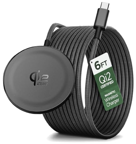 Galvanox 25W Magnetic Charger for Samsung - Qi2.2 Wireless Fast Charging Pad (Compatible with MagSafe) 6FT USB-C Braided Cable for iPhone and Android Phones (Black)