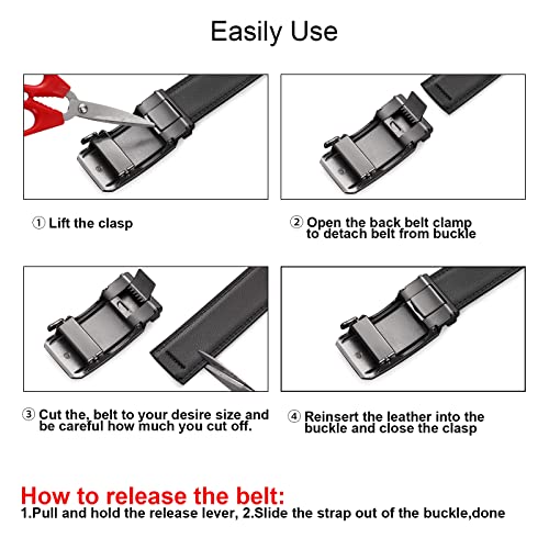 SENDEFN Men's Leather Belt Automatic Ratchet Buckle Slide Belt for Dress Casual Trim to Fit with Gift Box - image 6