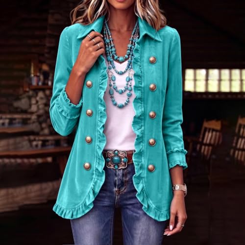 Women's Velvet Blazer Ruffle Trim Double Breasted Casual Vintage Jacket - image 5