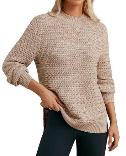 GRACE KARIN Damen Pullover Herbst Strickpullover Langarm Stehkragen Sweatshirt Oberteile Winter Khaki Sweater M