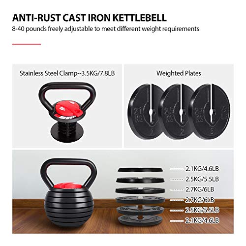 Kettlebell Weight Set, Topmade Cast Iron Adjustable Kettlebell Set Strength Training Exercise 10Lb-40Lb Kettle Ball Handle Grip Free Weightlifting Kettlebel For Men Women Workout Home Gym Fitness Core #TOP4
