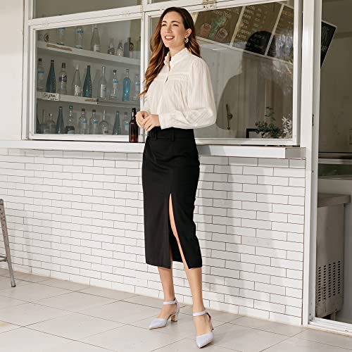 Jabasic Women Pointed Toe Low Chunky Heels Pump Shoes Closed Toe Ankle Strap Heeled Sandals (5,Silver) #TOP1