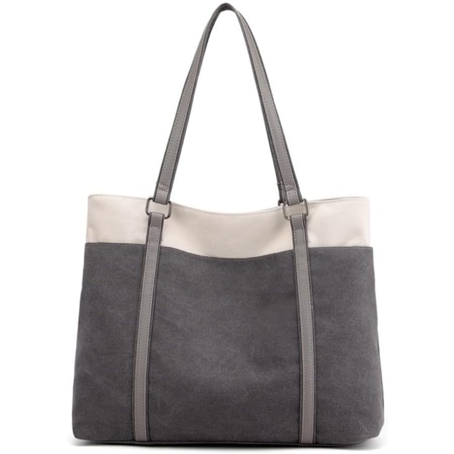 Sac à main pour ordinateur portable en toile bicolore grise de qualité