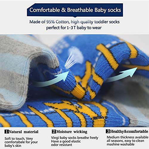 Image of Tphon 12 Pairs Toddler Non Skid Socks with Grips Anti Slip Bottom, Cotton Non Slip Ankle Crew Socks for Boys, Girls, Kids(1-7Years)