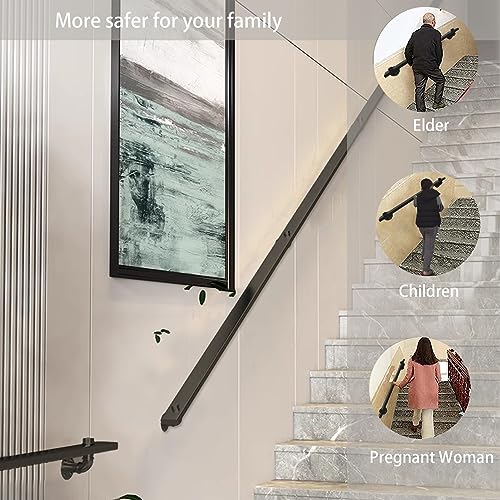 Rambarde d'escalier industrielle noire en fer forgé de 13 pieds avec supports muraux - 6