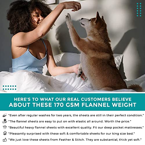 Feather & Stitch 100% Cotton Flannel Queen Sheets Set 4 Piece Bed Sheets Heavy Weight Bedding, Double Brushed For Extra Softness, 16" Deep Pocket 2 Pillowcases (Red Plaid) #TOP5