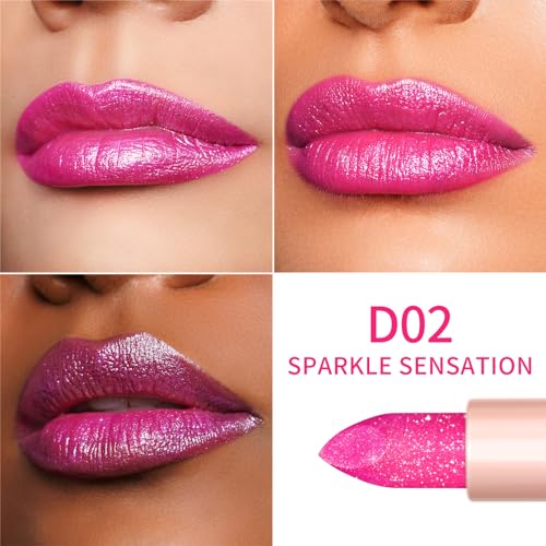 Oulac Bright Pink Glitter Lipstick, Moisture Tinted Lip Balm, Metallic Sparkly Finish, Dusky Rose Shiny lipstick - Image 3