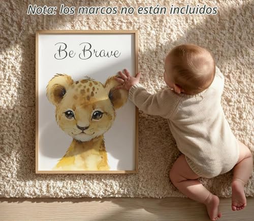 Miniatura 8 de Eviepops Prints Decoración De Pared Bebé Safari Set De 3 Láminas Sin Marco Para Habitación Infantil Niño O Niña Animales Elefante, Jirafa, León A4