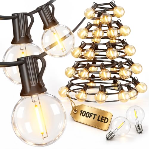 RTTY 100FT Outdoor String Lights, Waterproof 50+2 LED Bulbs Patio Light