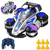 WJWMIRC 1:14 Remote Control Roll Stunt Car for Boys 360°Rotating 4WD RC Cars with Lights Music Upright Walking Four-Wheeled Rollover Toy Car Presents for Age 6-12（Blue）