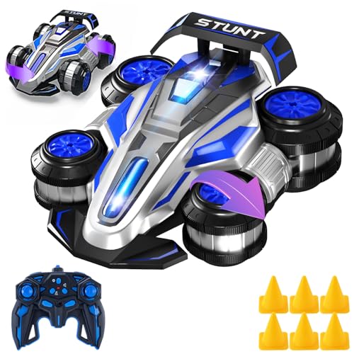 Image of 1:14 Remote Control Roll Stunt Car for Boys 360Rotating 4WD RC Cars with Lights Music Upright Walking Four-Wheeled Rollover Toy Car Presents for Age 6-12（Blue）