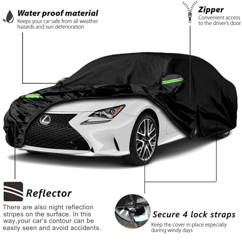 Image of Car Cover Compatible with Lexus IS250 IS250C IS300 IS350 2005-2025, 6-Layers 210T Windproof All Weather Waterproof UV Sun Protection Snow Dust Storm Resistant with Straps Outdoor Covers