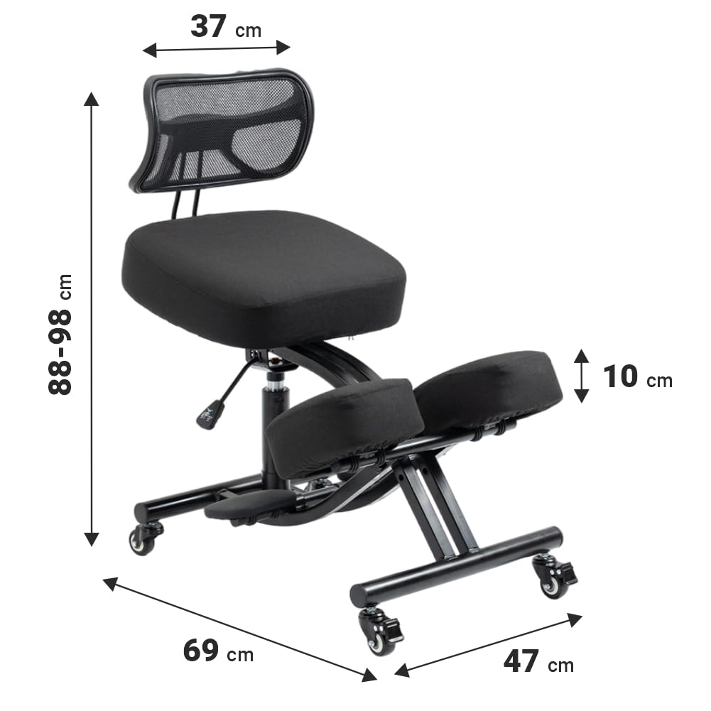 BLACK POINT O'KNEEL Pro – Chaise Ergonomique en Lin avec Repose-Genoux | Chaise réglable avec Dossier Respirant et roulettes | Améliore la Posture et réduit la Douleur | Housse en Lin Noir Incluse