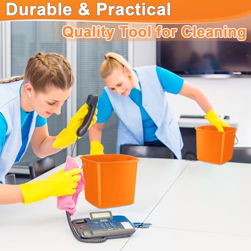 Image of Zhehao 6 Pcs 3 Quart Bucket for Cleaning Small Sanitizer Bucket for Restaurant Square Plastic Pail with Handles for Home, Offices, Commercial Use, Food Service(Orange)