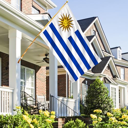 Image of Ahfulife Uruguay Flag 3x5 Ft, 1 Pc Large Uruguayan National Flags for Outdoor Indoor, Double Sided with Brass Eyelets for World Cup, Party, Garden, Bar, Street Decor