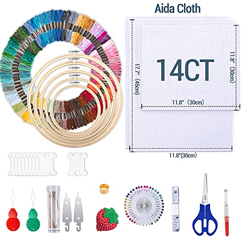 Image of LoDrid Embroidery Kit, Embroidery Project Bag with Embroidery Kit, Portable Craft Carry Case with Starter Kit, Embroidery Supplies Storage Bag and Cross Stitch Kits for Beginners, Adults, Gray