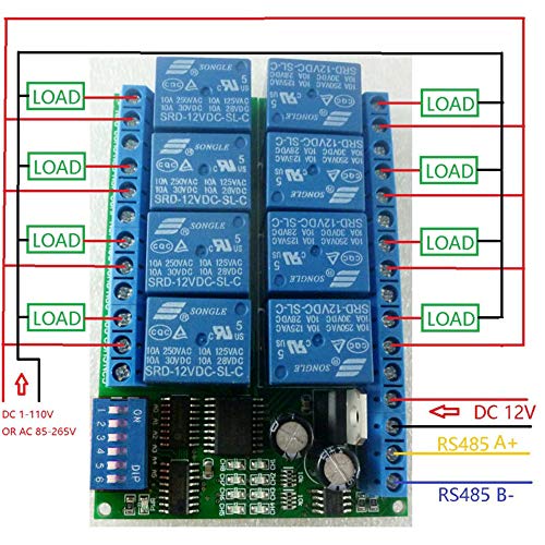 Modbus RTU Relais RS485 12V commutateur 8CH pour domotique et PLC