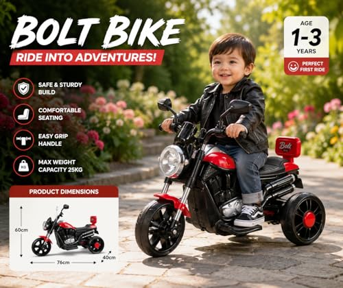 Image of Kawaii Kids 6V Battery Operated Ride-On Bike with Music & LED Lights, Red