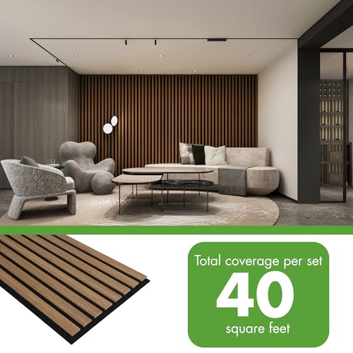 Image of Art3d 12 inch x 24 inch Acoustic Wood Slat Wall Panel, 20pcs, 40 sq.ft, Deep Walnut