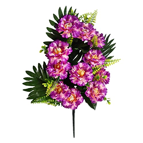 RESOYE Ramos de flores artificiales de cementerio, paquete de 4 flores de peonía realista de 22 pulgadas con hojas de tortuga, ramas de flores de simulación para cementerio de tumbas