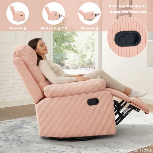 Image of Rocking Recliner Chair,Manual Swivel Nursery Recliner with Corduroy