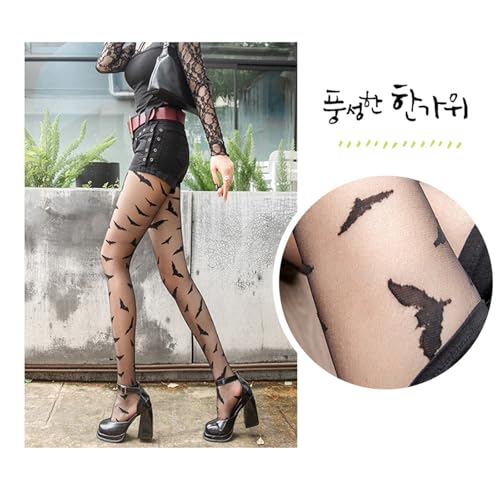 Bats Pattern Sheer Tights Women Gothic Punk Pantyhose White Fishnet Stockings Lace Mesh Socks Grunge Accessory4