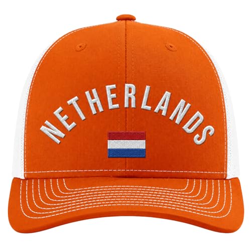 Thread and Ink Netherlands Hat Embroidered Netherlands Flag Trucker Cap Snapback Closure Soccer Football Holland (Orange/White)