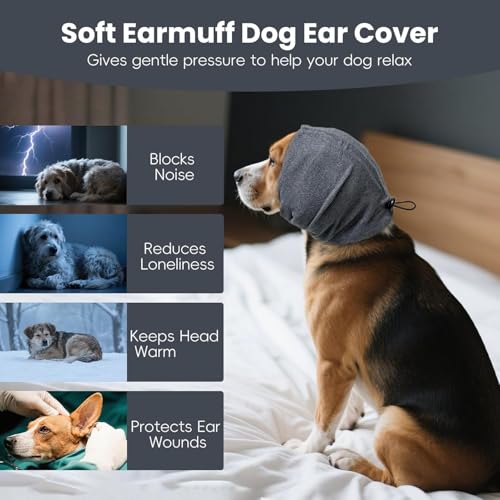Image of Dog Calm Hoodie, No Shake Ear Wraps for Dogs, Quiet Dog Ear Cover Noise Protection, Pet Ear Muffs Dog Ear Protector Head Wrap Cover for Anxiety Relief, Hematoma, Grooming, Firework, Thunderstorms,S