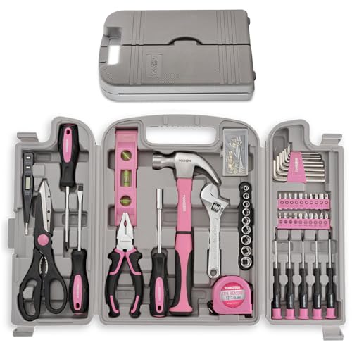 ToughHub 56 pcs Tool Kit – Complete Household Tool Set for Home Repairs & Maintenance - Best Pink Tool Box with Tools Included Plier, Hammer, Screwdriver, Adjustable Wrench, and Hex Key Set