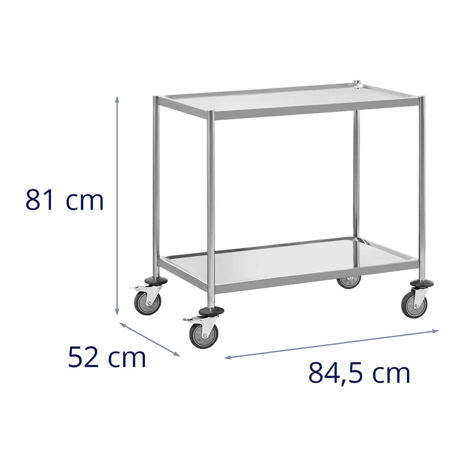Helloshop26 Carrello di servizio 2 vassoi fino a 40 kg, superficie di 82 x 50 cm, in acciaio inox professionale 14_0005033