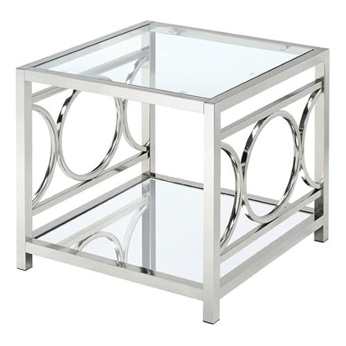 Bowery Hill Square Glass Side Accent End Table In Chrome #TOP16